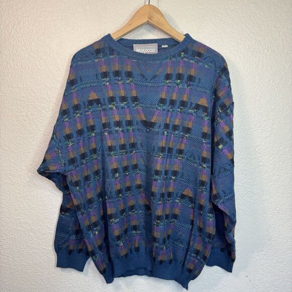 VTG Magaccio Sweater Men XL Blue Made In Italy Cotton Blend Grandpa Core Retro - Picture 1 of 10